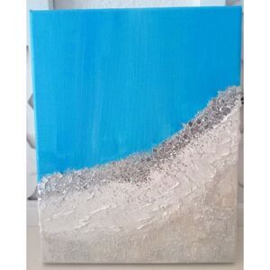 Original Glittery Abstract Acrylic Blue Silver and White Texture Painting